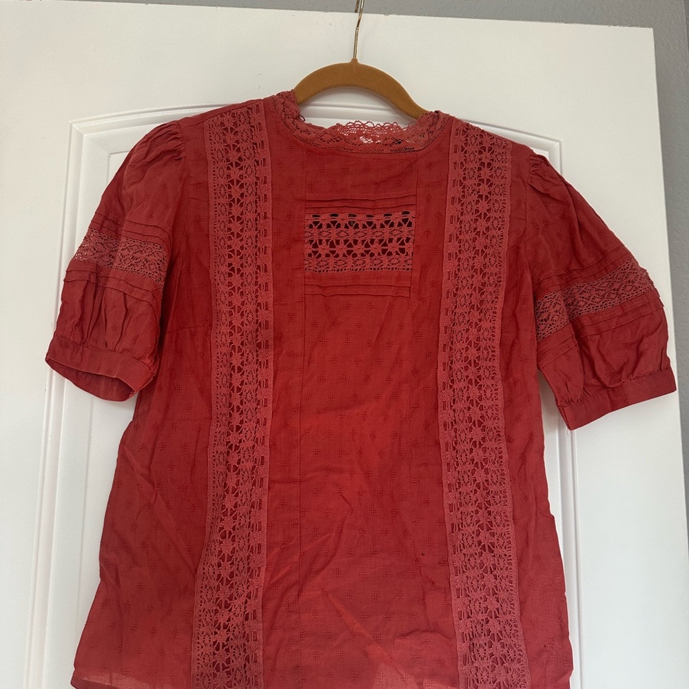 Coral/Red Lace Detail Blouse M